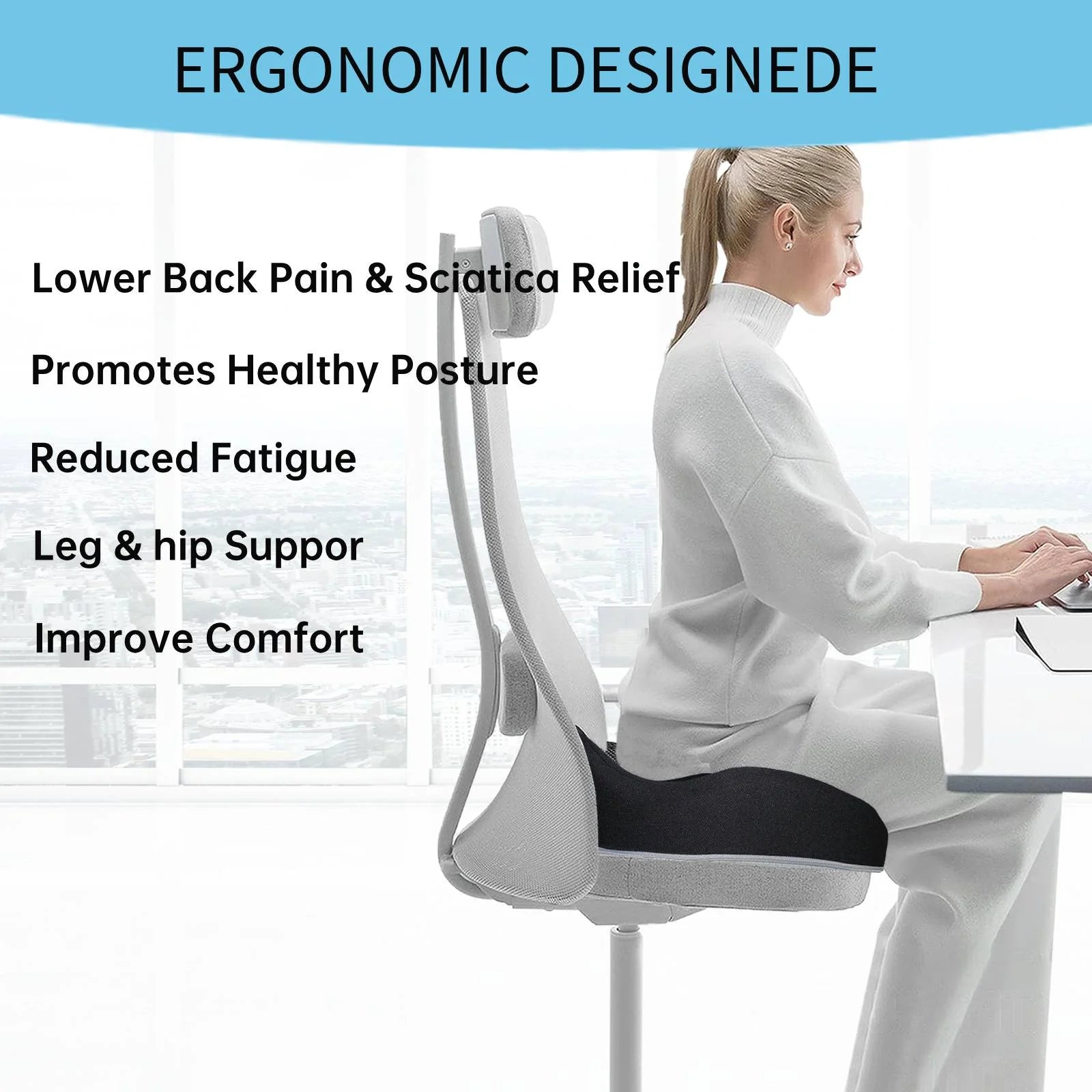 Donut Pillow for Tailbone Pain Office Chair Cushion Car Seat Cushion Hemorrhoid Pillow Memory Foam Seat Cushion Coccyx Cushion Butt Pillow Wheelchair Cushion, Black