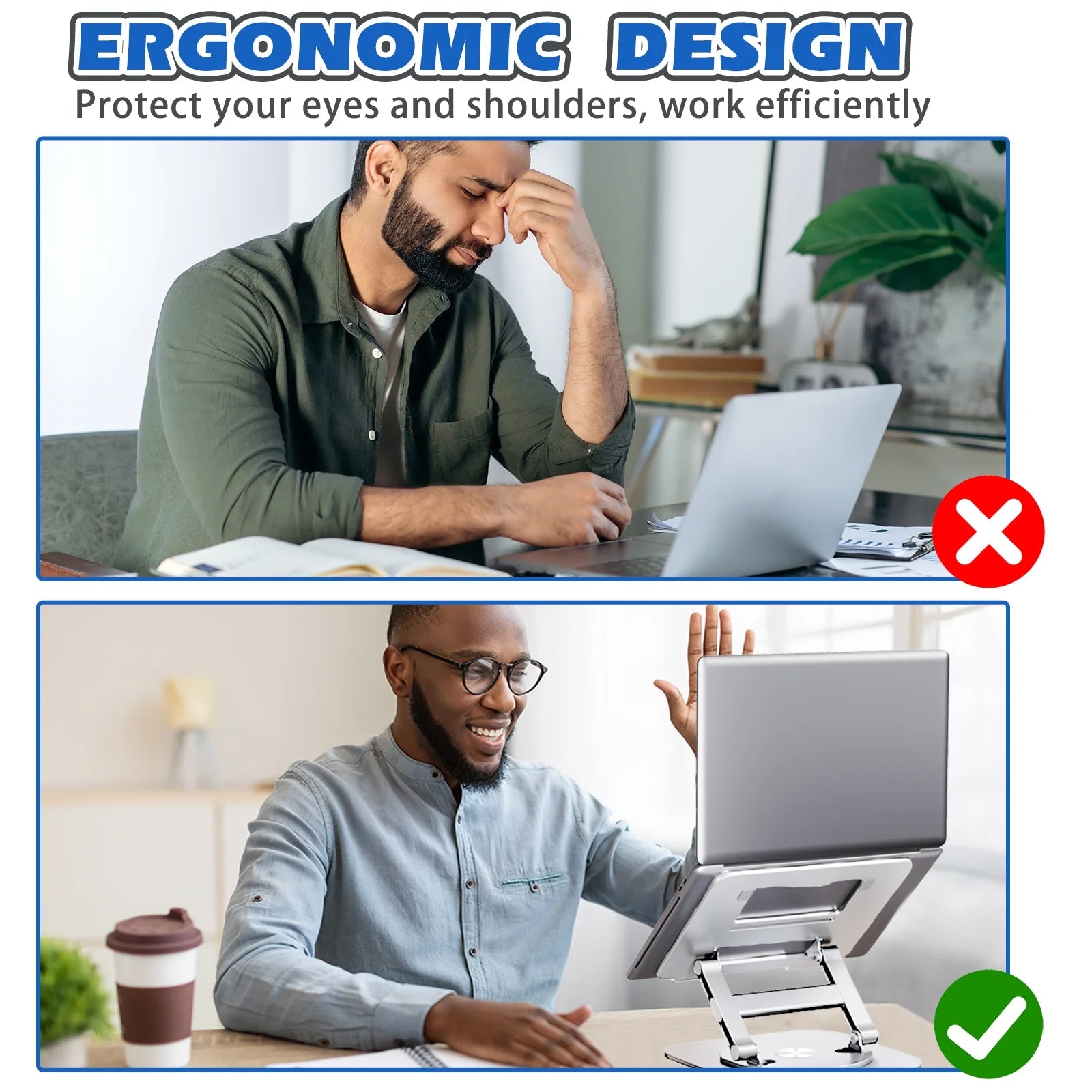 Portable Laptop Stand for Desk, Adjustable Foldable Aluminum Laptop Holder Riser with 360° Rotating, Compatible with 10-17 Inches