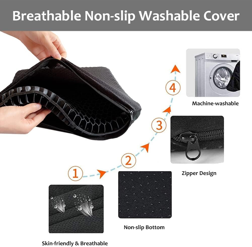 Gel Seat Cushion for Long Sitting - Wheelchair Cushion for Pressure Sores - Office Chair Car Seat Cushion for Coccyx,Sciatica,Back,Hip & Tailbone Pain - Egg Seat Cushion with Non-Slip Cover, Black