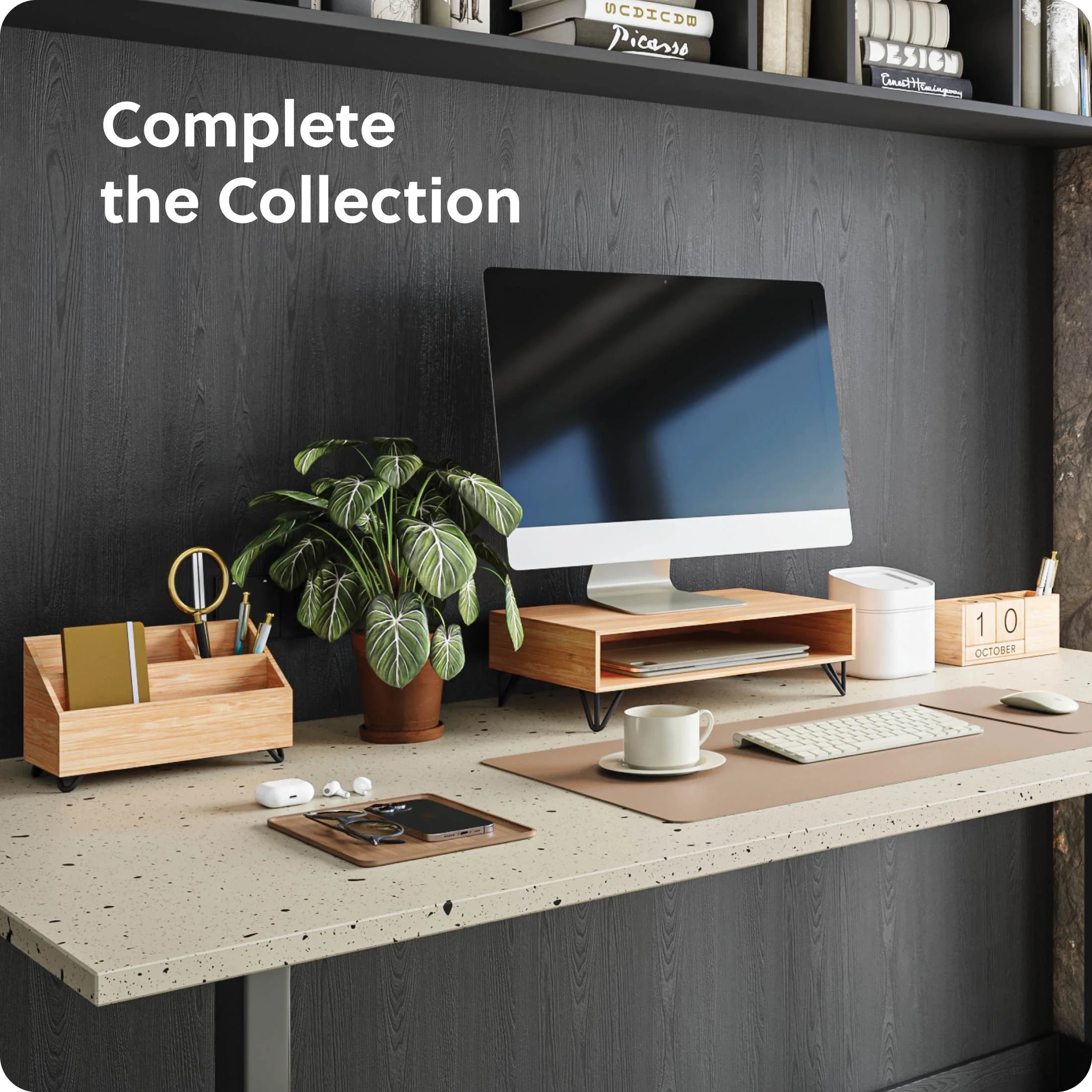 Verona Desk Monitor Stand with Storage, 16.5 X 10.3 X 5 In., Bamboo