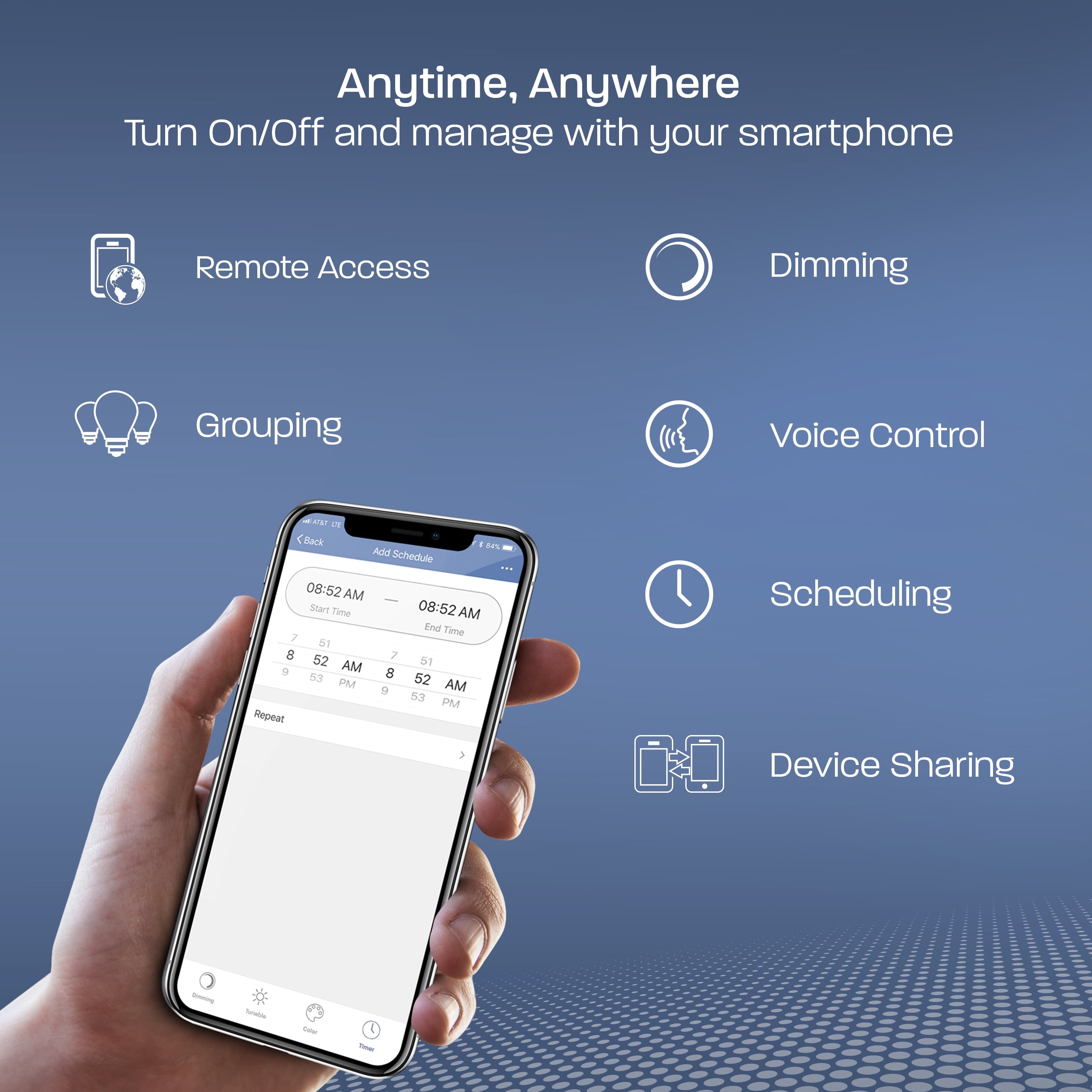 Smart LED 9 Watt (60 Watt Eq.) Color Changing/Tunable White Light Bulb, A19, E26, Dimmable