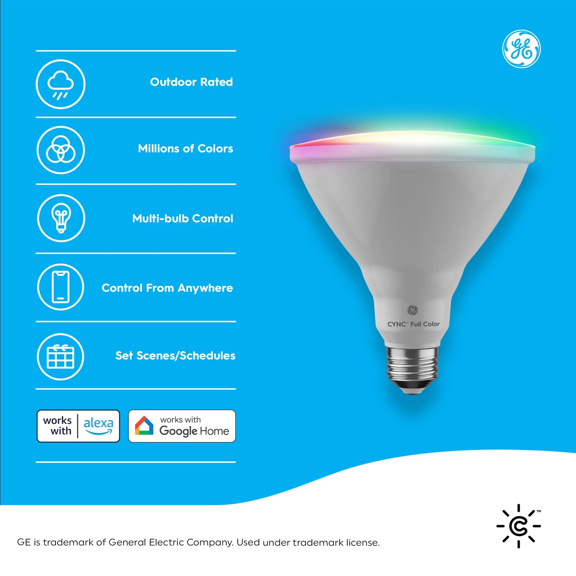 GE Cync PAR38 Smart LED Light Bulb, Color Changing Outdoor Décor Lights, 90 Watts, Medium Base, 1Pk