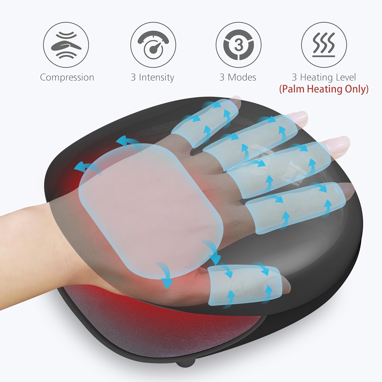 Wireless Hand Massager with Heat -3 Levels Compression & Heating,Rechargeable Hand Massager Machine for Carpal Tunnel,Ideal Gifts for Women (Black)