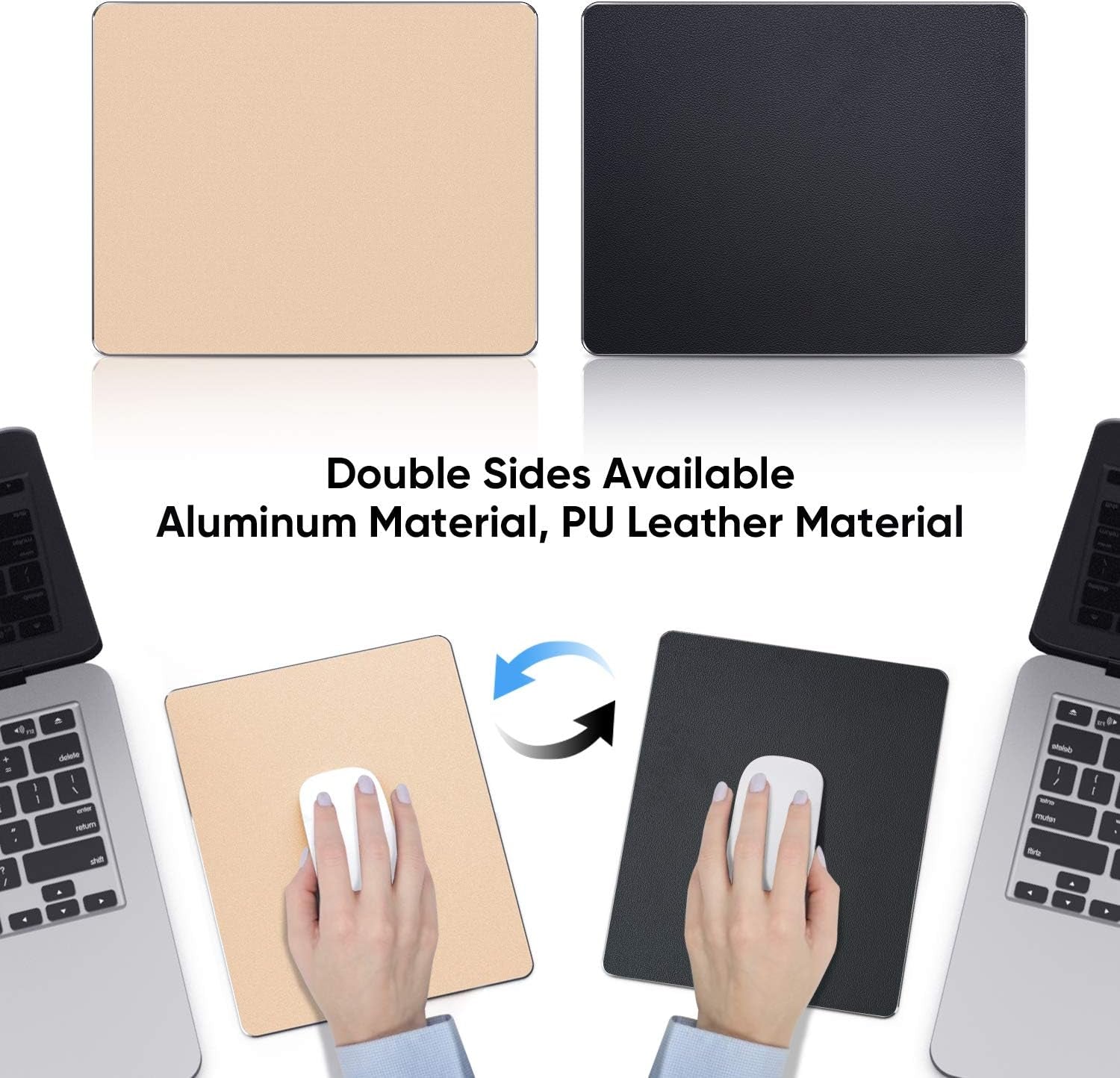 Mouse Pad, Gold Premium Hard Metal Aluminum Mousepad, Double Side Waterproof Ultra Smooth Mouse Pad for Fast and Accurate Mouse Control for Office and Gaming, 9.4 X 7.9Inch