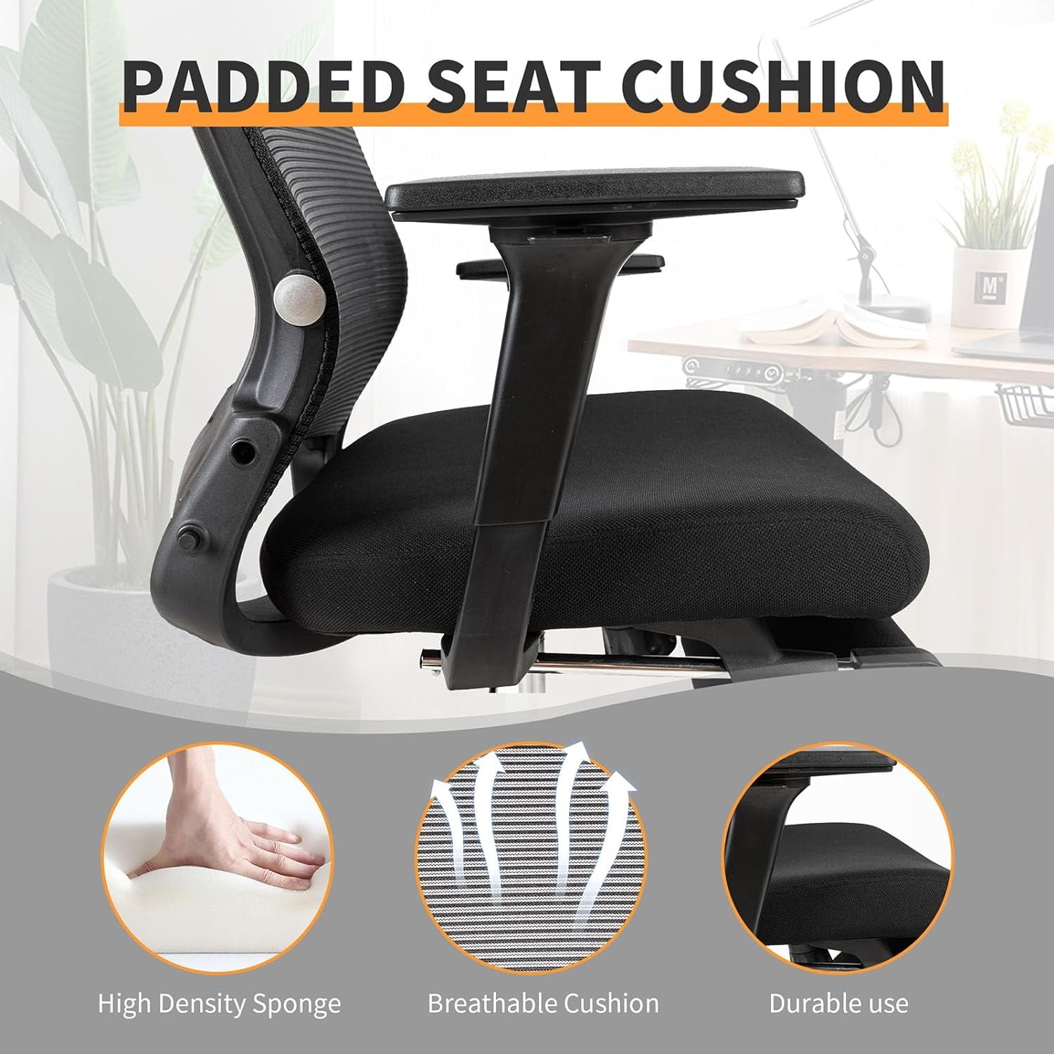 Foldable Office Chair with Footrest & Headrest, Ergonomic Mesh Desk Chair, Tilt Function, Lumbar Support, 300Lbs, Black